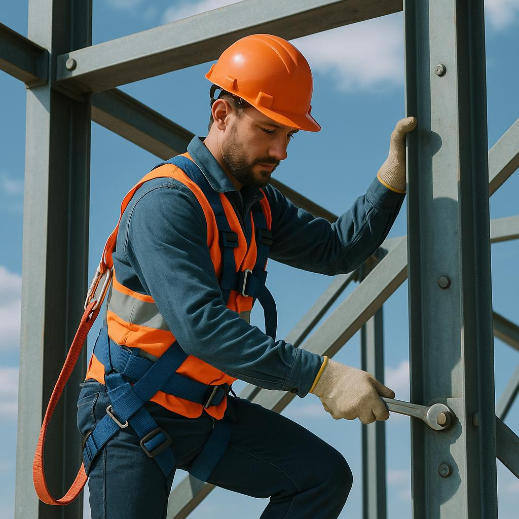 Homem trabalhando em local alto